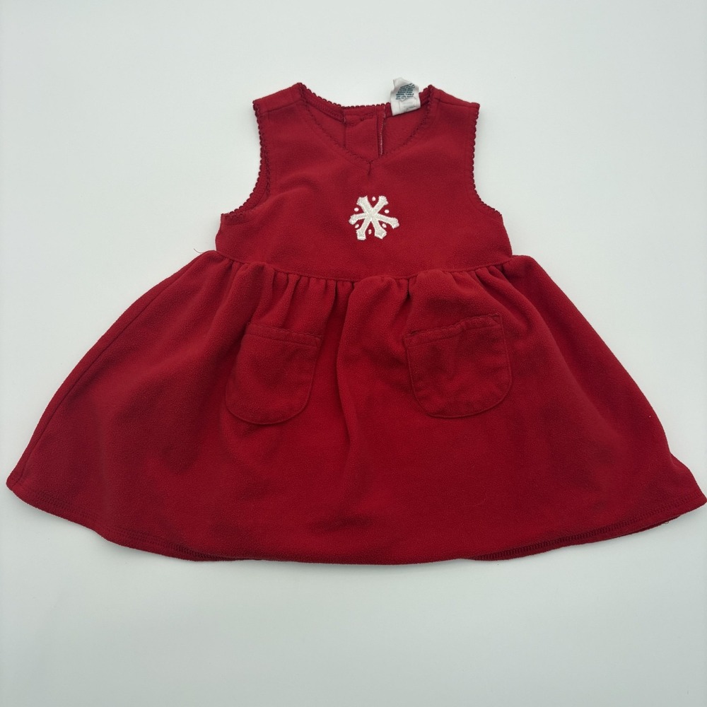 Vintage‎ Baby Gap Dress Girls 9-12M Red Fleece Snowflake Sleeveless 90s Holiday
